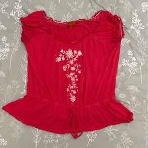 Embroidered Pink Peplum Tunic Top